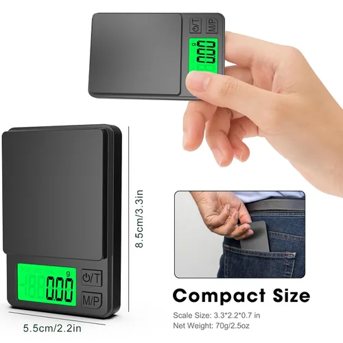 Vista 3 de Mik-Nana Báscula de Bolsillo, báscula de gramos de precisión 1000 g x 0.01 g, pequeña báscula digital de gramos, onzas y granos, báscula de cocina
