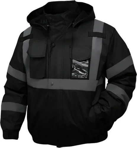 Vista 10 de Chaqueta de seguridad 3 en 1, chaqueta reflectante de alta visibilidad, chaqueta bomber Hi Vis, forro polar, impermeable, ANSI Clase 3, negro, S
