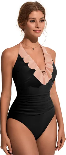 Vista 12 de SUUKSESS Traje de baño sexy de una pieza con volantes y control de abdomen para mujer