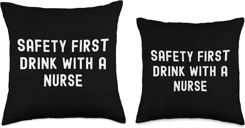 Vista 3 de Safety First Drink With A Nurse Almohada de tiro 16x16, multicolor