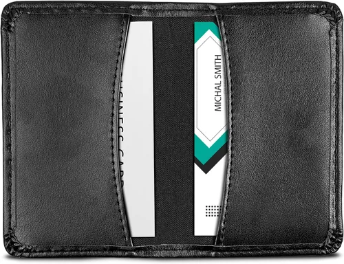 Vista 2 de Samsill tarjetero de piel auténtica, estuche para 25 tarjetas comerciales, negro