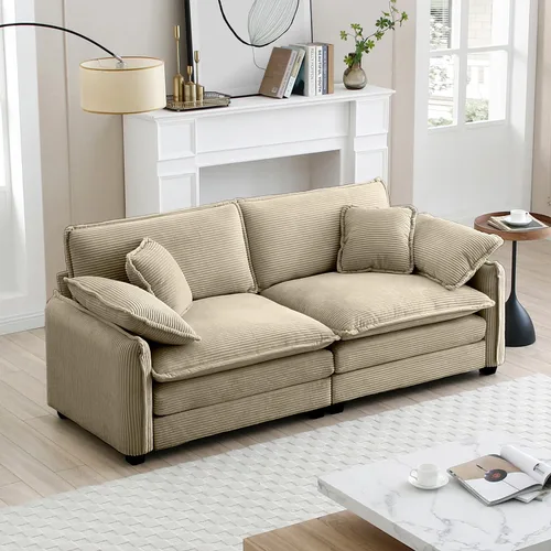 Vista 94 de Sofá Loveseat Grande en Beige y Blanco de 194.8 cm, Sofás Seccionales de 2 Plazas Grandes para Sala de Estar, Sofá Seccional Modular de Tela