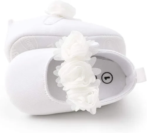 Vista 5 de ENERCAKE Zapatos de bebé para niña, suela suave, floral, recién nacido, Mary Jane, zapatos planos para bautizo, zapatos