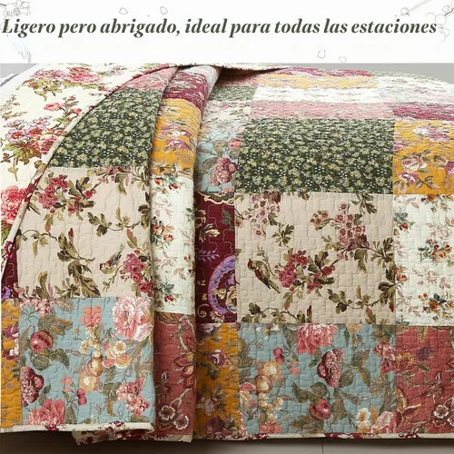 Vista 7 de Cozy Line Home Fashions Juego de ropa de cama de colcha reversible de retazos floral paisley rojo burdeos de algodón 100% de lujo, colcha, cubrecama