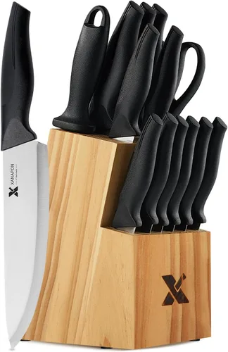 Vista 9 de XANAPON Juego de cuchillos de cocina de 14 piezas, acero inoxidable alemán de alto carbono, cubiertos aptos para lavavajillas con afilador