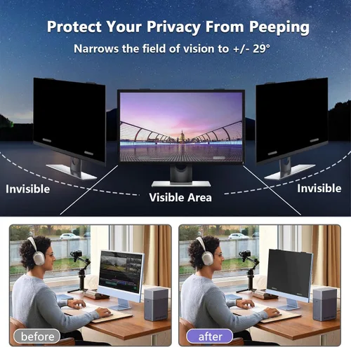 Vista 2 de Pantalla magnética de privacidad de 24 pulgadas para monitor con relación de aspecto 16:9, pantalla de privacidad extraíble para monitor