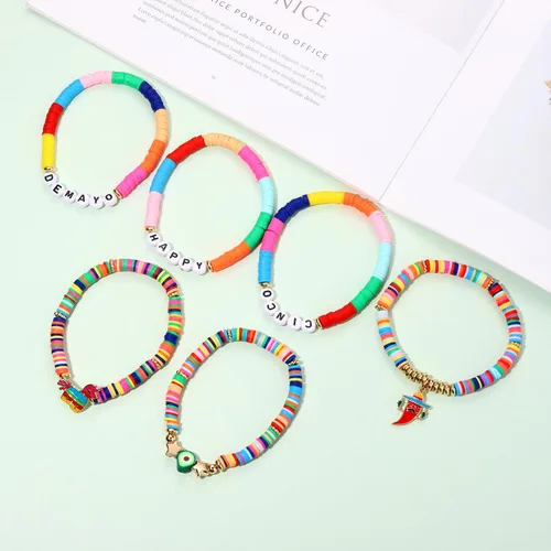 Vista 296 de Surfer Heishi - Pulseras apilables para mujer, apilables, de vinilo arcoíris, disco de arcilla, pulseras elásticas para la amistad, joyería bohemia