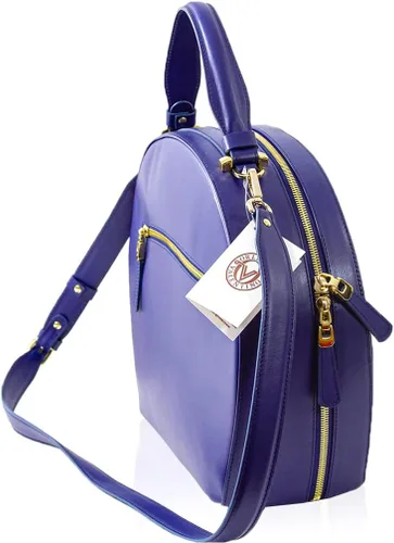 Vista 4 de Valentino Orlandi Bolso grande de diseñador italiano para mujer, bolso de boliche, asa superior, tanzanita, bordado, de piel auténtica, diseño