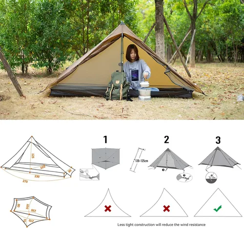 Vista 2 de 3F UL Gear Lanshan PRO Lanshan Tienda de campaña ultraligera Tienda de campaña ultraligera para 3 estaciones para 1 persona o 2 personas, camping