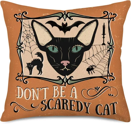 Vista 9 de Funda de almohada de fantasma de Halloween de 16 x 16 pulgadas, rayas blancas y negras con espeluznantes fundas de almohada de lino y algodón