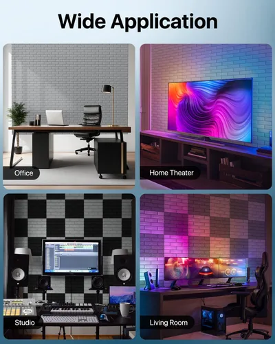 Vista 5 de Kuchoow Paneles de pared insonorizados, paneles a prueba de sonido para pared, paquete de 12 paneles acústicos autoadhesivos que absorben el sonido