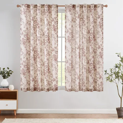 Vista 17 de Jinchan Cortinas de Mezcla de Lino con Estampado Floral para Sala de Estar, 84 Pulgadas de Largo, Cortinas con Bolsillo para Varilla y Tab Trasera