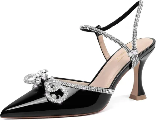 Vista 16 de Susanny - Zapatos de tacón bajo con strass para mujer, con punta puntiaguda, de tacón kitten, con cierre, ajustables, con correa, para vestido