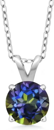 Vista 136 de Gem Stone King Collar con colgante solitario de plata de ley 925 de 0.236 in con piedra natal redonda Collar de 4 puntas para mujer Con cadena