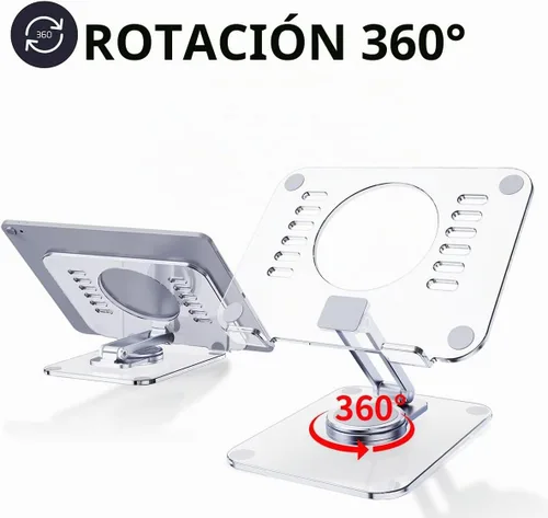 Vista 2 de Soporte acrílico giratorio de 360° para tableta, soporte de escritorio ajustable plegable transparente compatible con iPad Pro, Air, Mini, Kindle