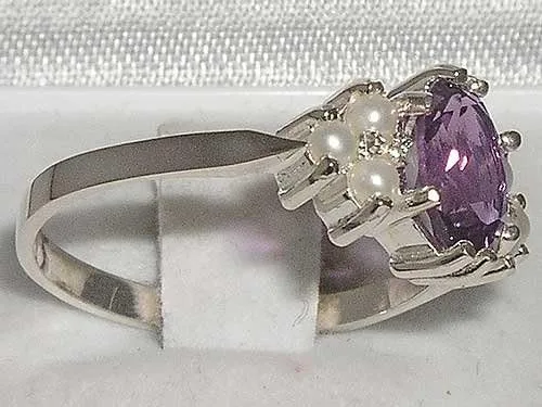 Vista 3 de Anillo de plata de ley 925 auténtica amatista y perla cultivada para mujer
