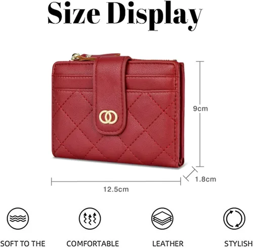 Vista 5 de Cartera pequeña para mujer, de cuero, plegable, con bloqueo RFID, tarjetero compacto para tarjetas de crédito, cartera, Negro -, Billetera Billetera