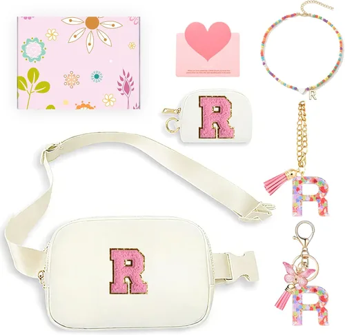 Vista 40 de Regalos de moda para niñas adolescentes, cangurera con monograma para niña con llavero, collar, dijes de taza, tarjeta de felicitación y caja