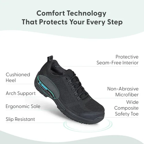 Vista 3 de Orthofeet Zapatos de trabajo ortopédicos de cobalto con clasificación de seguridad antideslizante para hombre
