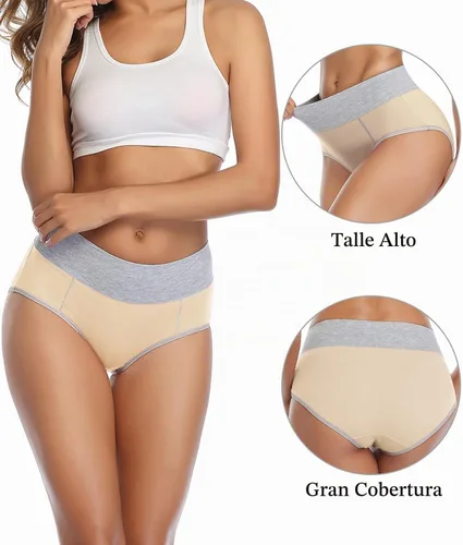 Vista 3 de wirarpa Women's Cotton Underwear High Waist Stretch Briefs Soft Underpants Ladies Full Coverage Panties 5 Pack Beige