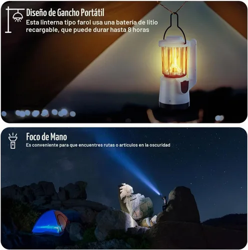 Vista 5 de Linterna Recargable 2-en-1 LED Linterna de Mano con Modos de Linterna y Reflector - Perfecta para Cortes de Energía, Camping, Senderismo