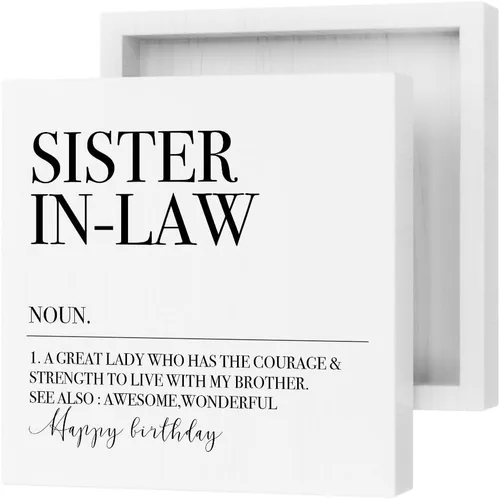 Vista 2 de Letrero decorativo de madera con texto en inglés "Sister in Law Definition" para cuñada, regalos de cumpleaños, decoración rústica de escritorio