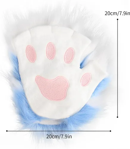 Vista 3 de Juego de orejas de gato de piel sintética y cola de zorro lobo, kit de guantes de garra para niños y adultos, para Halloween, anime, fiesta