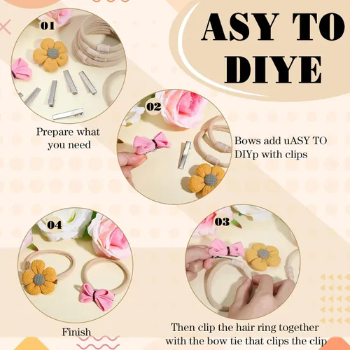 Vista 5 de Zeyune 200 diademas y pinzas para el cabello de nailon color nude para lazos de Navidad, intercambiables suaves, recién nacidos, niñas y manualidades