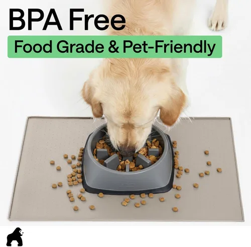 Vista 8 de GORILLA GRIP Alfombrilla para mascotas 100% impermeable con bordes elevados de silicona sin BPA, alfombrillas para comida de gatos y perros que Menta