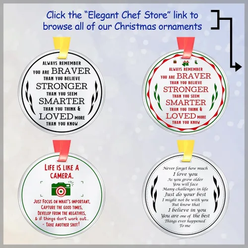 Vista 5 de Adorno de Navidad inspirador, Always Remember You are Braver Stronger Smarter, recuerdo plano de acero inoxidable de 3 pulgadas, adorno de Navidad