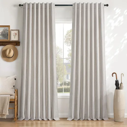 Vista 22 de Cortinas opacas de lino de 96 pulgadas para dormitorio, 2 paneles, verde Verde Olivegreen