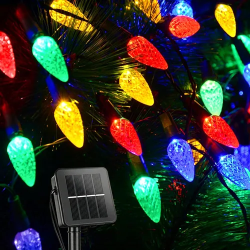 Vista 11 de Guirnalda de luces solares para exteriores, 100 luces LED de 40 pies de globo de cristal multicolor con 8 modos de iluminación, luces solares