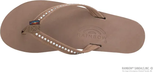 Vista 3 de Rainbow Sandals Mujer de una sola capa de cuero de primera calidad con correa estrecha de cristal Swarovski