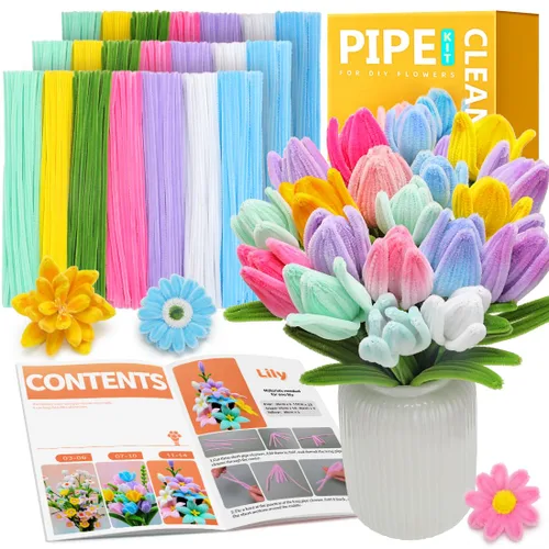 Vista 22 de IOOLEEM - Limpiapipas, 200 tallos de chenilla para hacer flores de color rosa claro