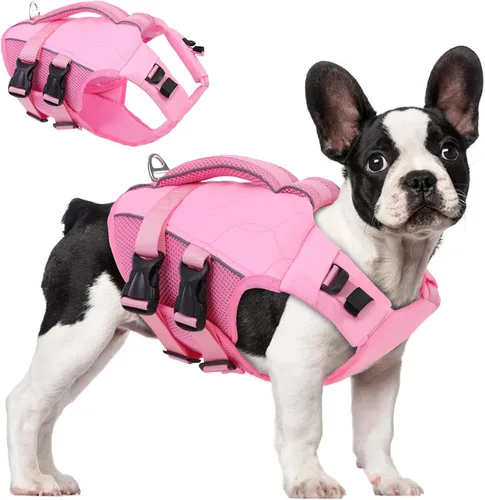 Vista 14 de ASENKU Chaleco salvavidas para perros, chaleco de natación para perros de alta flotación con asas de rescate para perros pequeños, medianos