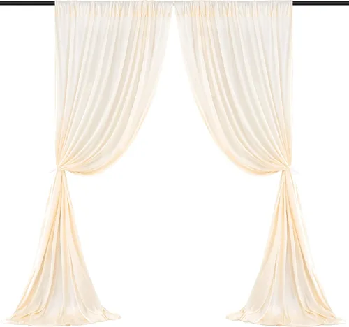 Vista 8 de Cortina de fondo marfil de 10 x 10 pies para fiestas, bodas, tela de poliéster, cortinas para fotos, decoración de fondo para baby shower