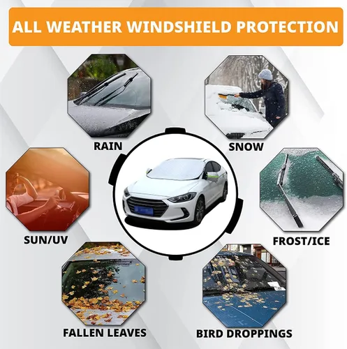 Vista 6 de Cubierta de nieve para parabrisas de coche con 4 capas de protección resistente al viento, defensa contra escarcha y luz solar, cubiertas