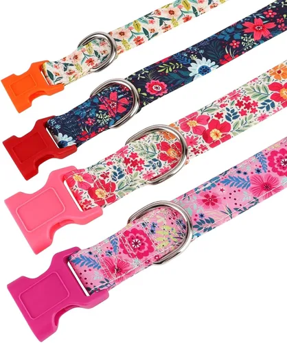 Vista 4 de Didog Collar floral para perro con lazo, lindos collares de perro con lazo desmontable, suave y cómodo collar de perro de primavera y verano