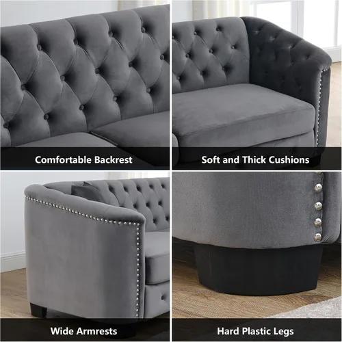 Vista 5 de Juego de sofá de terciopelo Chesterfield de lujo de 2 piezas para sala de estar, muebles de decoración moderna, sofá seccional, sofá de 3 plazas