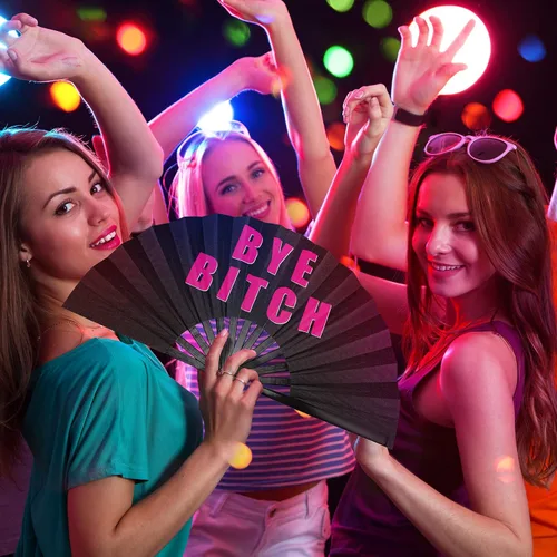 Vista 6 de Amyhill Rave Fan - Paquete de 2 abanicos grandes plegables para festivales, ventilador chino icónico de bambú con voz para hombres y mujeres
