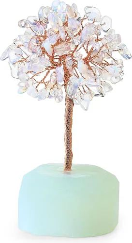 Vista 19 de QINJIEJIE Árbol de cristal de cuarzo rosa, cristales curativos, decoración de escritorio rosa, árbol de piedras preciosas naturales, base de alambre
