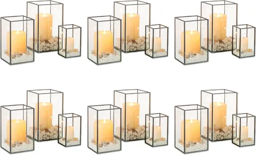 Vista 9 de NUPTIO Portavelas de Cristal Hurricane: 3 Piezas Linternas Negras Geométricas Portavelas de Velas de Pilar Linterna Decorativa Centro de Mesa