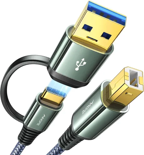 Vista 10 de AINOPE - Cable de impresora de 2 metros negro, cable USB para MacBook Pro USB A y USB C a USB-B 2.0, cable MIDI USB C de nylon trenzado nuevo, nunca