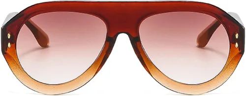 Vista 17 de Gafas de sol de piloto de moda populares para mujer, sombras UV400 Remaches retro decoración gradiente tendencia hombres gafas de sol redondas Rojo