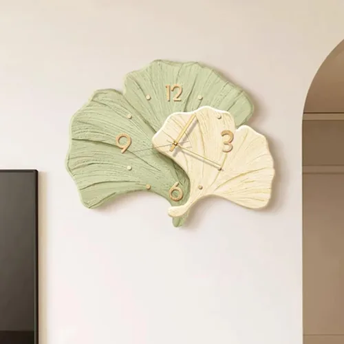 Vista 4 de Decorative Wall Clocks for Living Room, Large Wall Clock, 3D Wall Art Kitchen Clock, Ginkgo Leaf Sculpture for Bedroom Office(Green,Large)