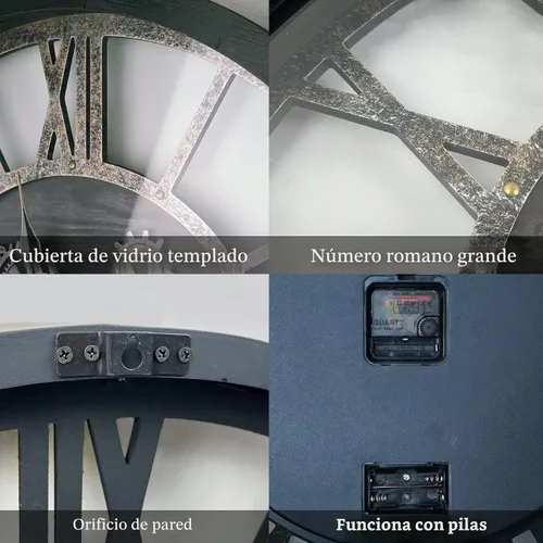 Vista 5 de Reloj de Pared de 24 Pulgadas con Engranajes en Movimiento, Relojes de Pared Grandes, Reloj para Decoración de Sala de Estar, Marco de Madera