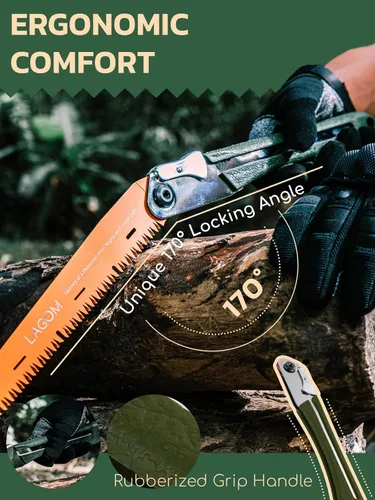 Vista 6 de LAGOM Sierra plegable de campamento para cortar ramas, hoja recta de 8.2" Acero SK5, mango ergonómico, uso con una mano, bloqueo seguro