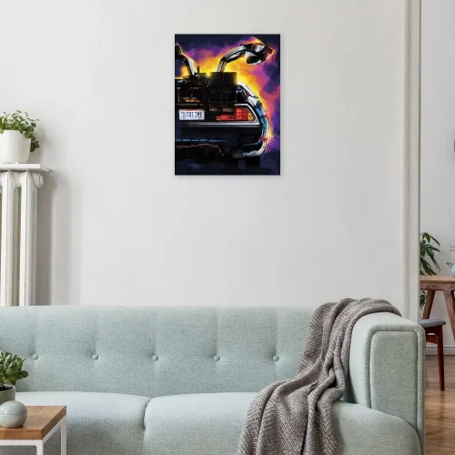 Vista 3 de Fine Art Canvas Lienzo BTTF Delorean de la artista Nikita Abkumov para sala de estar, dormitorio, baño, cocina, oficina, bar, comedor y habitación
