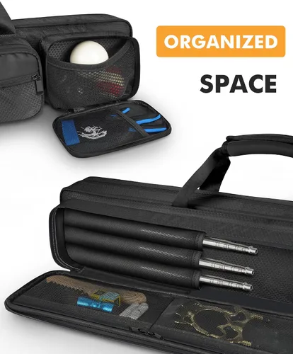 Vista 4 de Pool Cue Case, 4x5 Pool Stick Bag with Multiple Accessory Pockets Fit Multi-Sticks Soft Cue Stick Case, Hidden Shoulder Strap, 2 Handle, Travel