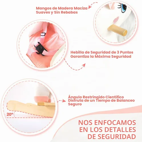 Vista 4 de FUNLIO Caballo mecedor de unicornio para bebé, caballo mecedor de unicornio de hadas arco iris para niños pequeños de 6 meses a 3 años, balancín